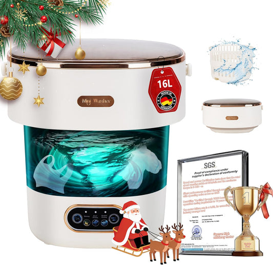4.0 Verbeterde draagbare wasmachine 16L opvouwbare wasmachine [SGS gecertificeerde Duitse hoogrendementmotor] [UV-C blauw licht reiniging% 99] Geschikt voor hotels, huishoudens en appartementen - QUORE