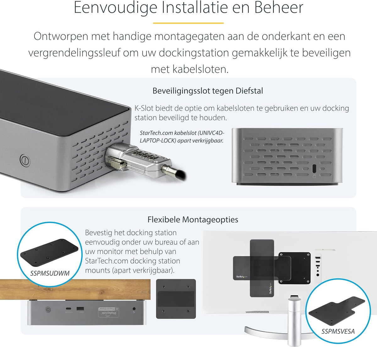 StarTech.com USB-C Dock, 4K 60Hz Quad Monitor DisplayPort & HDMI, Universeel USB Type-C Docking Station met 100W Power Delivery, USB Hub met 1x USB Type-C & 3x USB-A, Ethernet, Audio