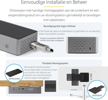 StarTech.com USB-C Dock, 4K 60Hz Quad Monitor DisplayPort & HDMI, Universeel USB Type-C Docking Station met 100W Power Delivery, USB Hub met 1x USB Type-C & 3x USB-A, Ethernet, Audio