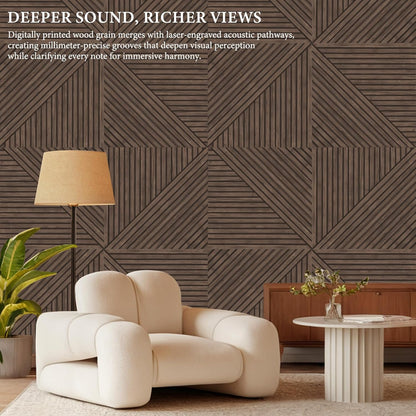 Akoestische panelen – Geluidsabsorberende wandpanelen – Geluiddempende panelen – Akoestische wandpanelen – Decoratieve wandpanelen – Donker walnoot – Zelfklevend – 6 Stuks 60 X 60 X 1 Cm