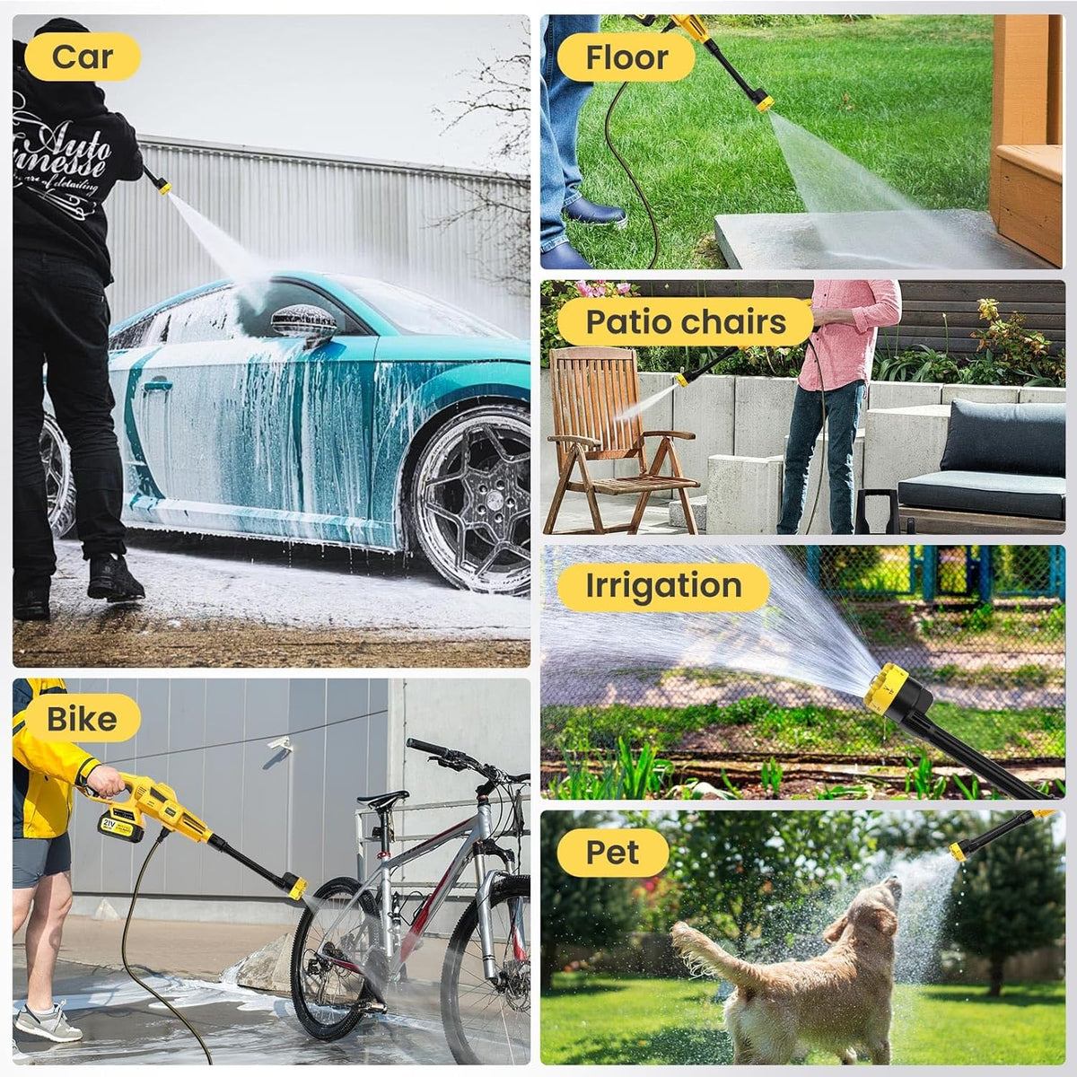 Draadloze Hogedrukreiniger – Accu Hogedrukspuit – Mobiele Waterpistool – Elektrische Spuit – Tuinreiniger – 45 BAR Krachtige Borstelloze Motor – 2x 21V 4000mAh Lithium-ion Accu’s