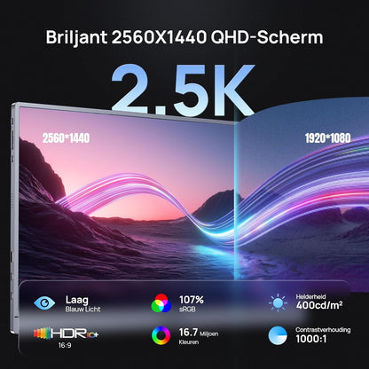 ARZOPA 16.1" Portable Monitor 2.5K QHD 180Hz Gaming - 2560×1440, 107% sRGB, HDR10 - With Built-in Stand & Protective Case - Compatible with PS5, Xbox, Switch, PC and Mac - Space Grey - QUORE
