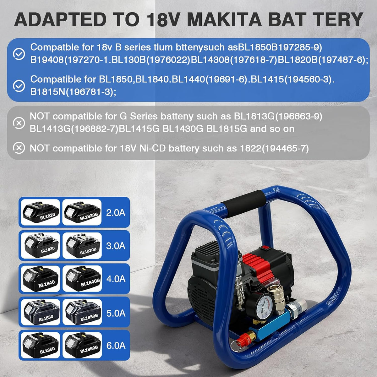 Accucompressor – Persluchtcompressor – Luchtpomp – Draagbare Compressor – Olievrije Compressor – Compatibel Met Makita 18 V – Max Druk 8 Bar – 3 Liter Tank – Stil Geluid 65 dB