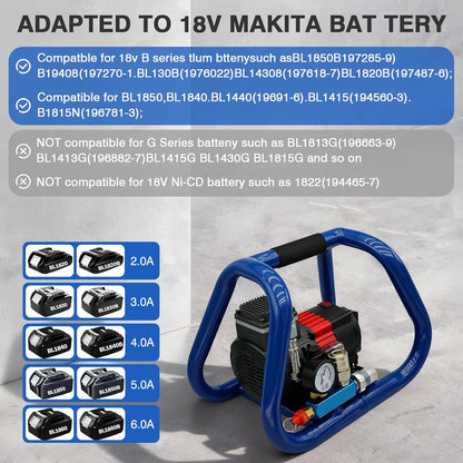 Accucompressor – Persluchtcompressor – Luchtpomp – Draagbare Compressor – Olievrije Compressor – Compatibel Met Makita 18 V – Max Druk 8 Bar – 3 Liter Tank – Stil Geluid 65 dB