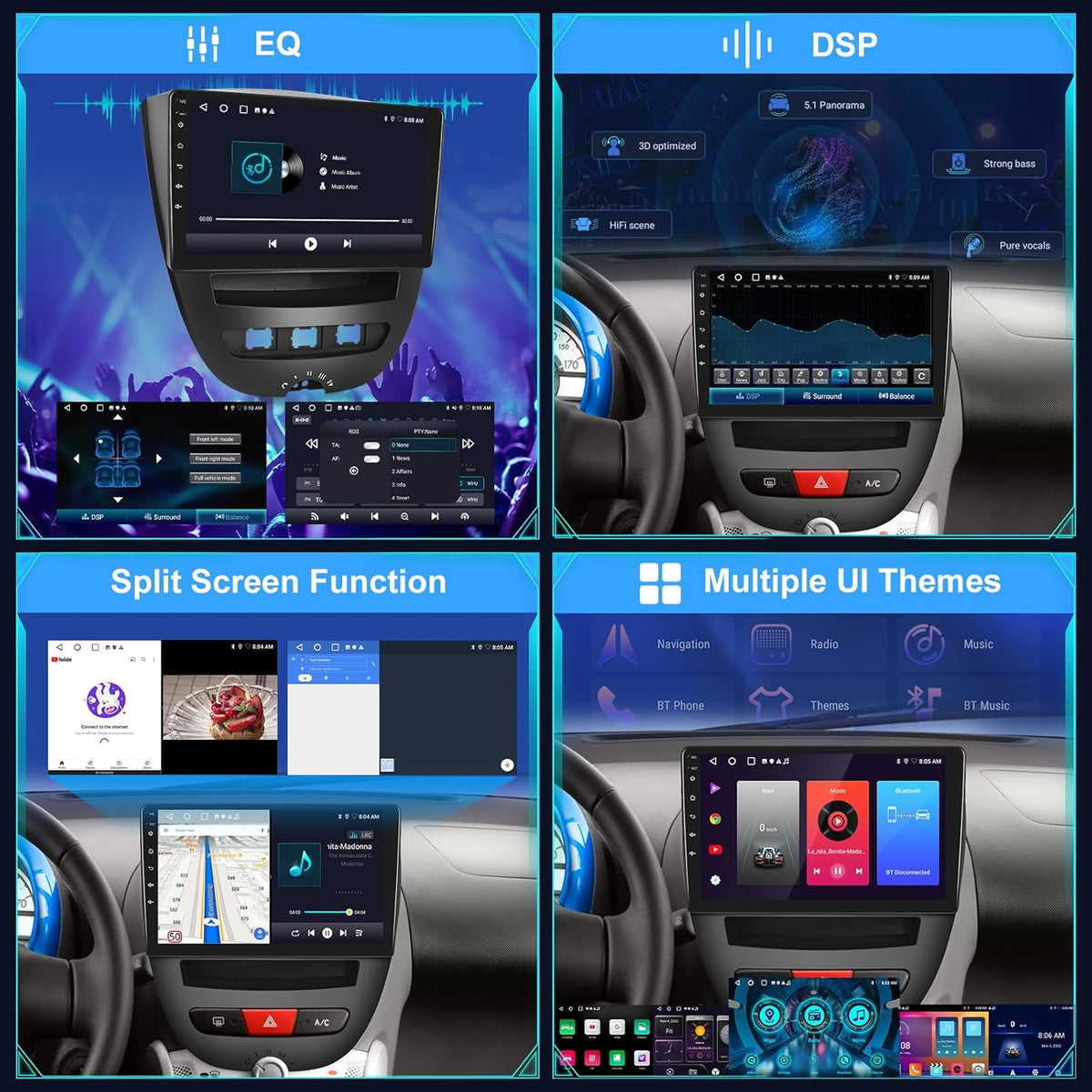 [2+64G]Android 13 Autoradio voor Peugeot 107 / Citroen C1 / Toyota Aygo 2005-2014 met Wireless Carplay & Android Auto - 10.1 Inch Touchscreen Autoradio met WiFi GPS DSP SWC + AHD Achteruitrijcamera