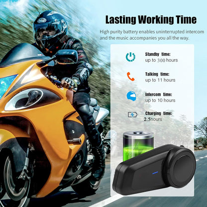 QSPORTPEAK Motorcommunicatiesysteem, M2 motorfiets bluetooth intercom met stereogeluid, motorfiets helm headset tot 6 bestuurders (1000 m bereik, waterdicht, FM-radio, voice prompt) (2 stuks)