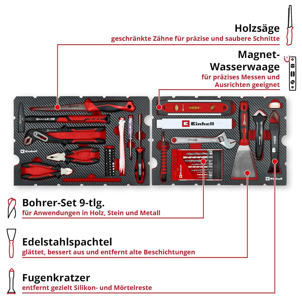 Einhell Gereedschapskoffer voor renovatie, 78 delen (renovatie, boor, bit, spatel, tang, hamer, e-case-systeem)