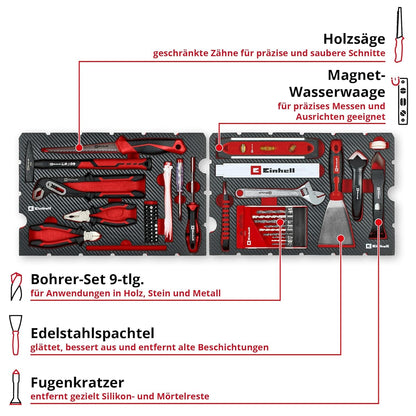 Einhell Gereedschapskoffer voor renovatie, 78 delen (renovatie, boor, bit, spatel, tang, hamer, e-case-systeem)