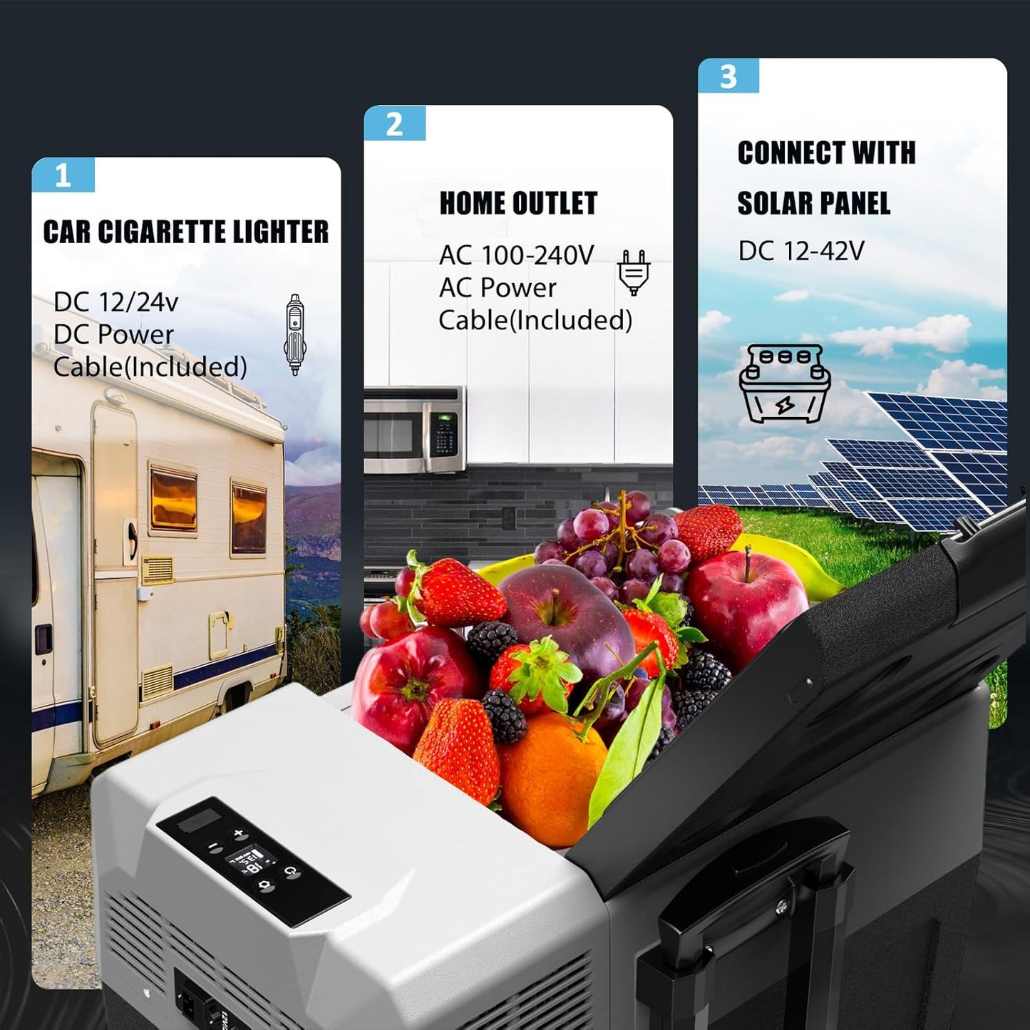 Alpicool ECX50 Compressor-koelbox, 50 liter, 12 V koelbox, elektrische draagbare autokoelkast voor camping met USB-aansluiting, telescoopstang, wiel, oplaadbaar (batterij niet inbegrepen)