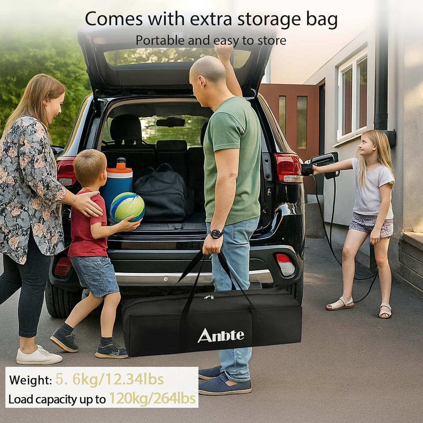 Anbte Campingtafel opvouwbaar, 2 verstelbare hoogte 86,9 cm, grote oprolbare campingtafel ondersteuning 119,7 kg met opbergmand en tas, aluminium buitentafel, voor picknick reizen Bbq, 100 x 50 cm