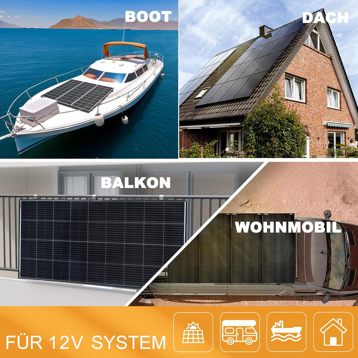 enjoy solar® Monokristallijn zonnepaneel 200W 12V, PERC 9BB – Ideaal voor campers, balkoninstallaties, tuinhuisjes, boten (Zwarte Rand)