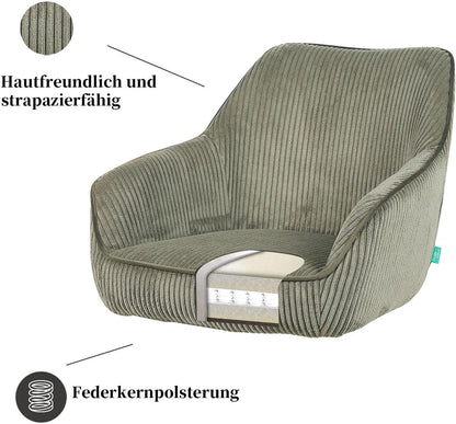 DUBI Möbel Dining Room Chairs Set of 2, 360° Swivel with Pocket Spring, High Seat Comfort, Load Capacity up to 150 kg, Cord Fabric Green, Robust Metal Cross Frame, Modern Design, Mika-Maya - QUORE