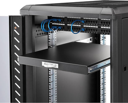 StarTech.com 1HE Ausziehbare Server Rack Tastaturablage, 25kg Tragkraft, 55cm tiefe Stahlschublade für 19" AV/Netzwerk Racks