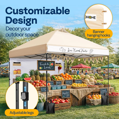 VIVOHOME 3x3m Luifeltent met Zijwand en 6 Zakken met één Druk op de Knop op te Zetten Draagbare Buitentent voor Zwaar Gebruik met Draagtas op Wielen en 4 Zandzakken