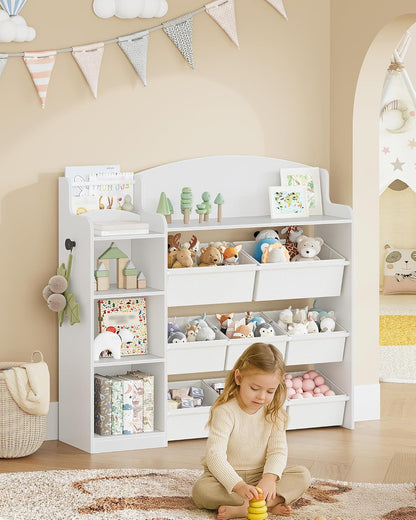 Hzuaneri Children's Bookshelf, Wooden Bookshelf, Toy Shelf with 8 Non-woven Boxes, Suitable for Children's Room, Living Room, Study Room White 30 x 110 x 104 cm KB42003W