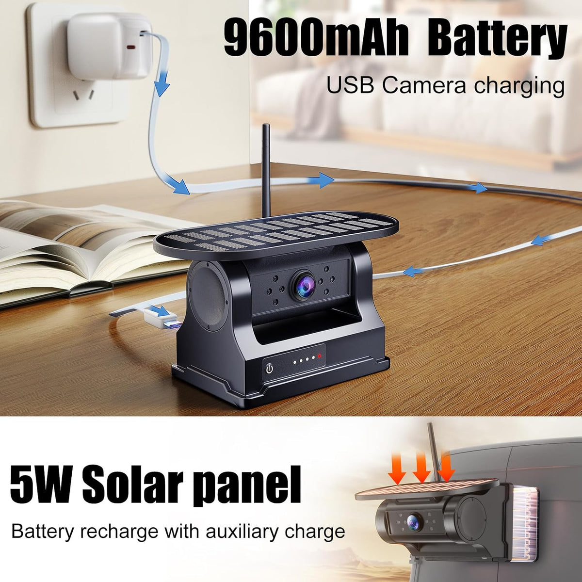 OBEST Draadloze achteruitrijcamera, magnetisch, met 9600 mAh accu, 7 inch touchscreen-monitor, ondersteunt tot 4 kanalen, IP69 waterdicht, doe-het-zelf installatie, voor caravan, vrachtwagen, auto