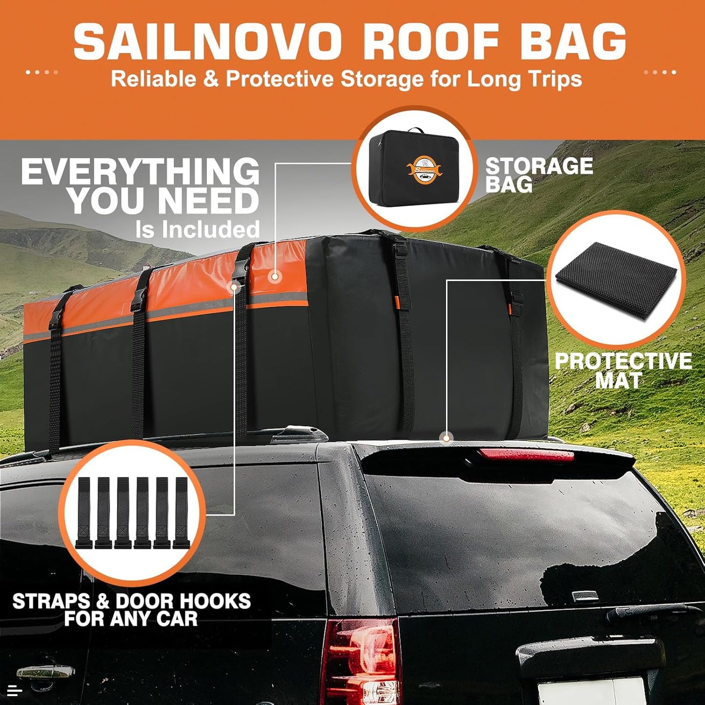 Sailnovo Roof Bag Box SoftShell Carrier 21 piedi cubi Con/Senza portapacchi