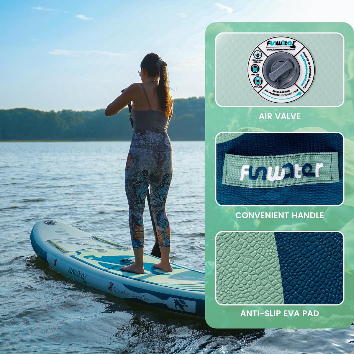 FunWater Stand Up Paddle Board 320 cm & 350 cm – SUP voor 2 personen/gezinnen, met complete accessoires, dubbellaags PVC, beginnersvriendelijk, Opblaasbaar Paddle Board voor volwassenen & beginners