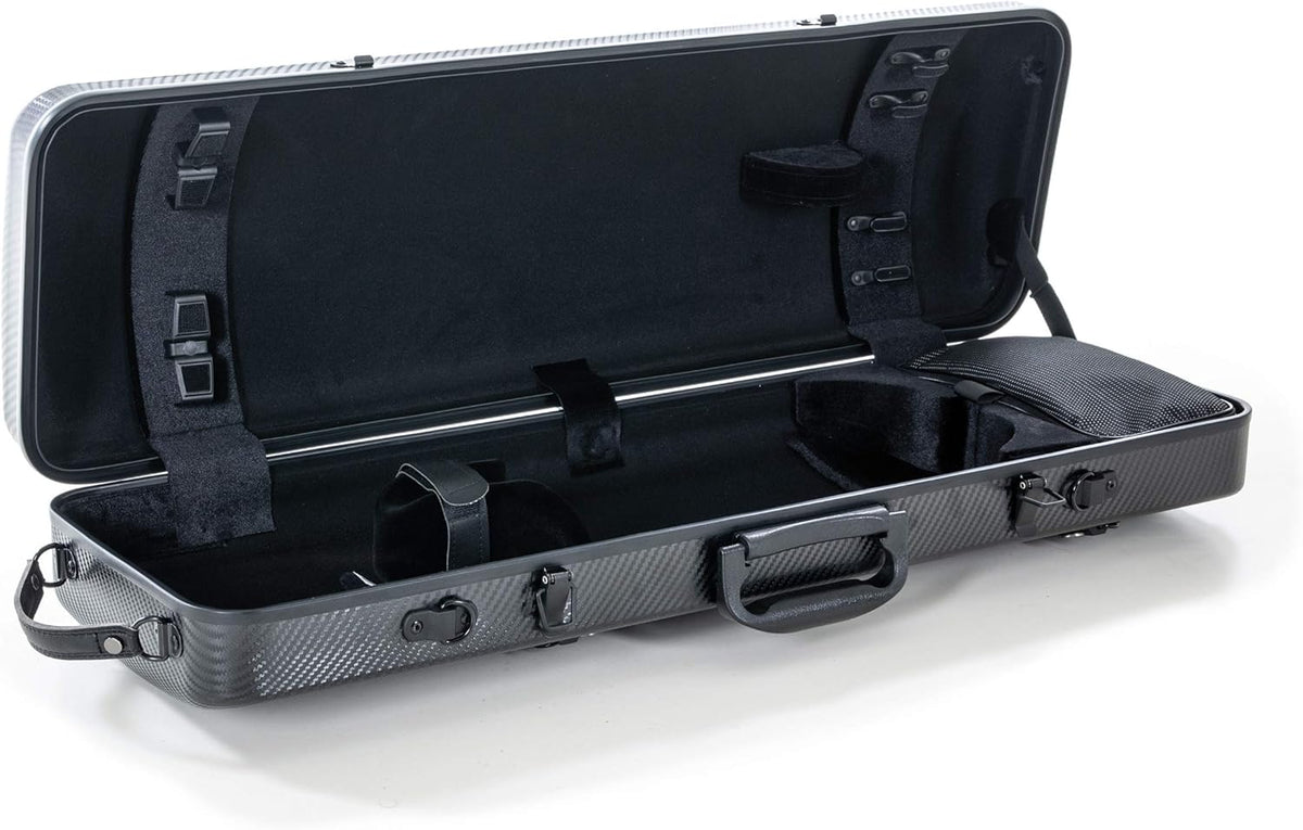 GEWA zuivere vioolkoffer polycarbonaat 2,4 zwart 4/4 gepolsterde ophanging, flexibele strijkstokbrug, accessoire- en muziekvak en veel comfort