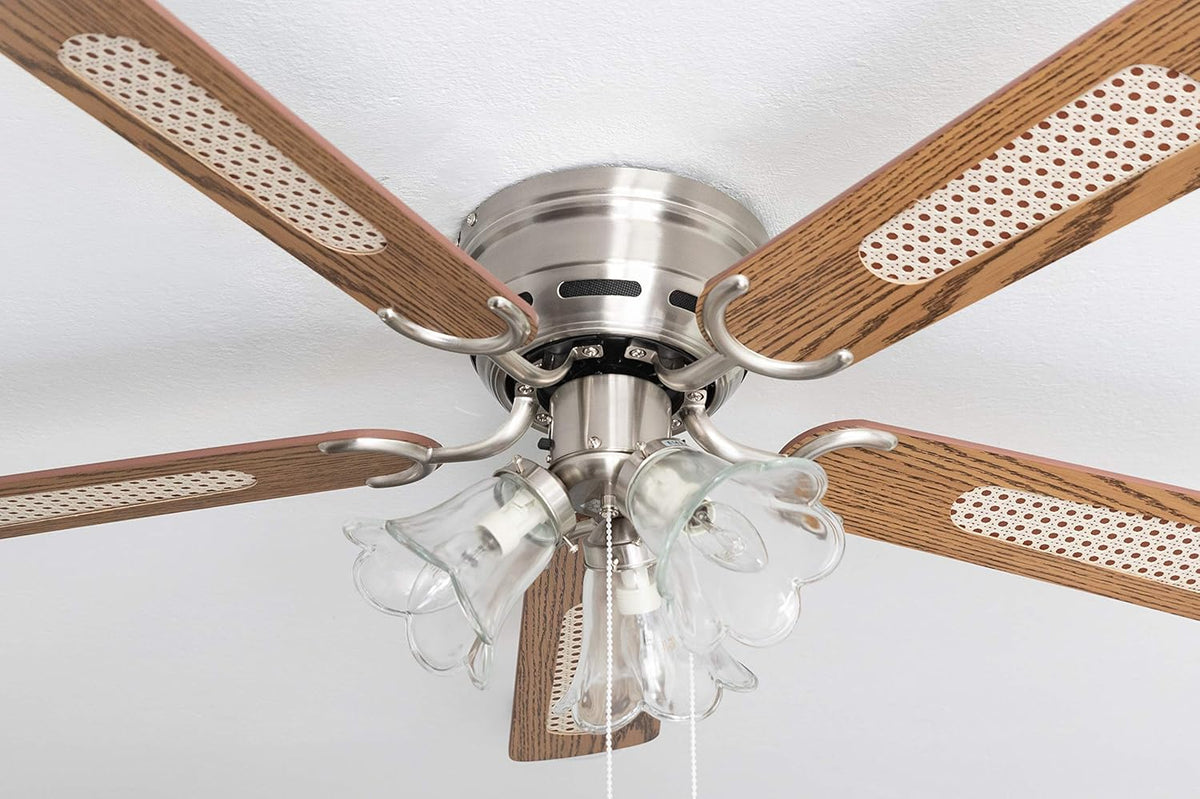 Pepeo 105620191 Kisa Deluxe plafondventilator 105 cm geborsteld nikkelvleugel eiken/walnoot inclusief verlichting en trekschakelaar