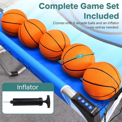 SereneLife Arcade Basketball Game Basketball Vending Machine- Heavy Folding Double Hoop with Electronic Scoreboard- Playtime Clock- Blue - QUORE