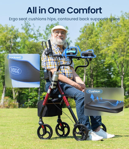 VOCIC Z22 GelCool Rollator Opvouwbaar en licht met zitting, met onderarmsteunen en verstelbare armleuningen, rollatoren voor senioren met comfortabele pasvorm, tot 136 kg, beker- en stokhouder