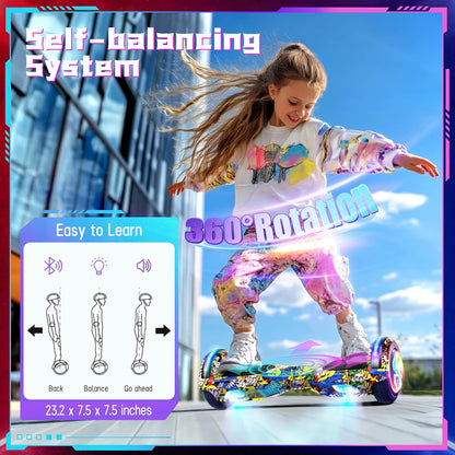 Elektrisch zelfbalancerend hoverboard met banden van 6,5 inch, dual motor, bluetooth flash wiel met ledlicht, zelfbalancerend wiel, elektrische scooter