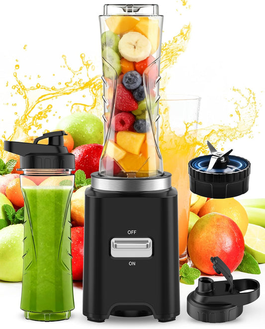 Mixer, draagbare mini-mixer, mixer met 500 W, smoothie maker met 2 Tritan-flessen à 600 ml, BPA-vrij, elektrische mixer met 4 messen van roestvrij staal, demonteerbaar