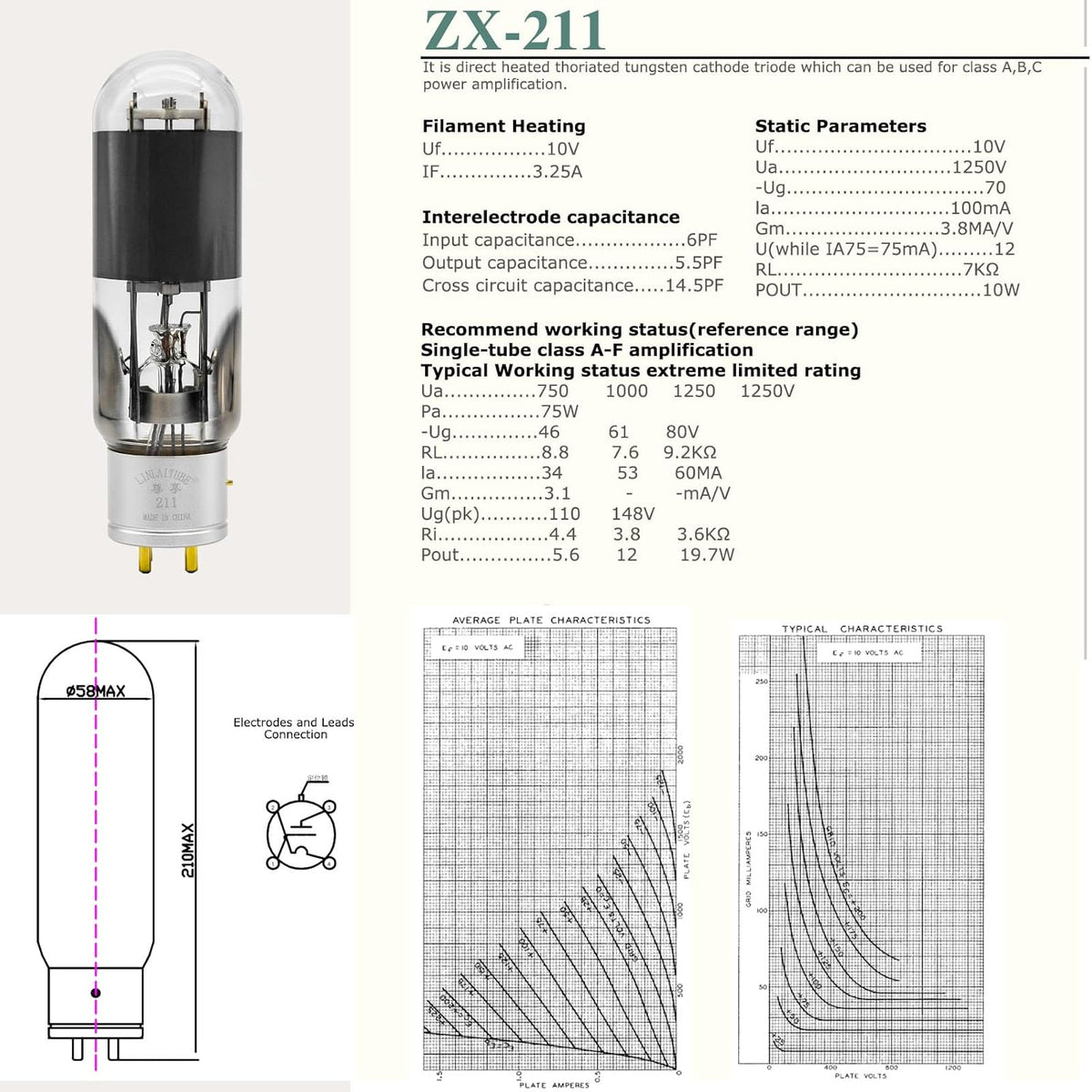 211 Buis – Vacuümbuis – Versterkerbuis – Audioversterkerbuis – Hifi Buis – 1 Paar – Direct Verwarmde Triode – Vergulde 4-Pins Aansluiting
