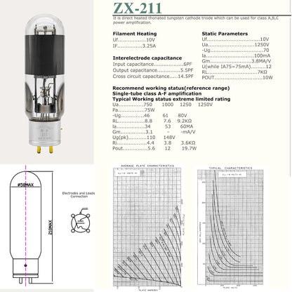 211 Buis – Vacuümbuis – Versterkerbuis – Audioversterkerbuis – Hifi Buis – 1 Paar – Direct Verwarmde Triode – Vergulde 4-Pins Aansluiting