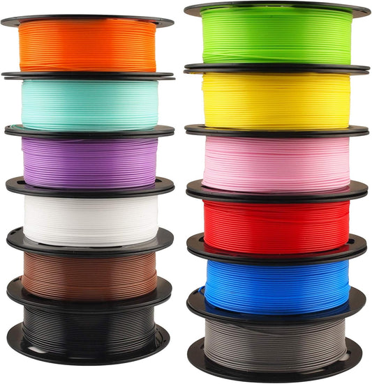 MIKA3D 1,75 mm 3D-printer normale PLA-gloeidraad 12 bundel, meest populaire kleurenpakket, 1,75 mm 500 g per spoel, pakket met 12 spoelen, totaal 6 kg materiaal met één fles 3D-printerstick cadeau