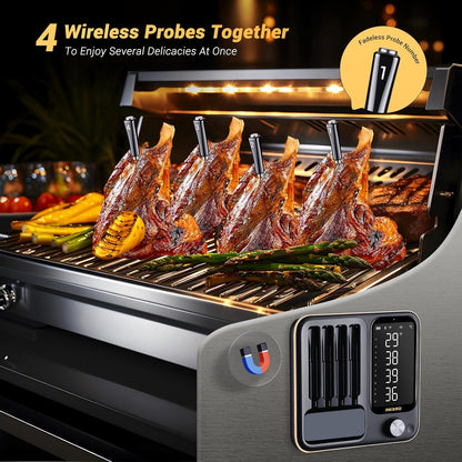 INKBIRD Wireless Meat Thermometer with 4 Probes for Oven,Kitchen,Barbecue,WiFi Bluetooth BBQ Thermometer with APP,Waterproof