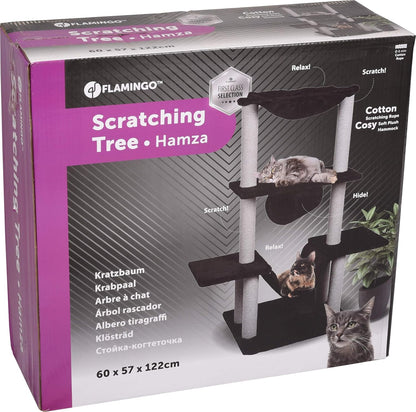 Krabpaal – Krabmeubel – Kattenpaal – Klimpaal – Speelpaal – Zacht Pluche 450 g/m² – Stevig Katoenen Sisal 6 mm – 60 x 57 x 122 cm – Met Hangmatten, Tunnels en Platforms