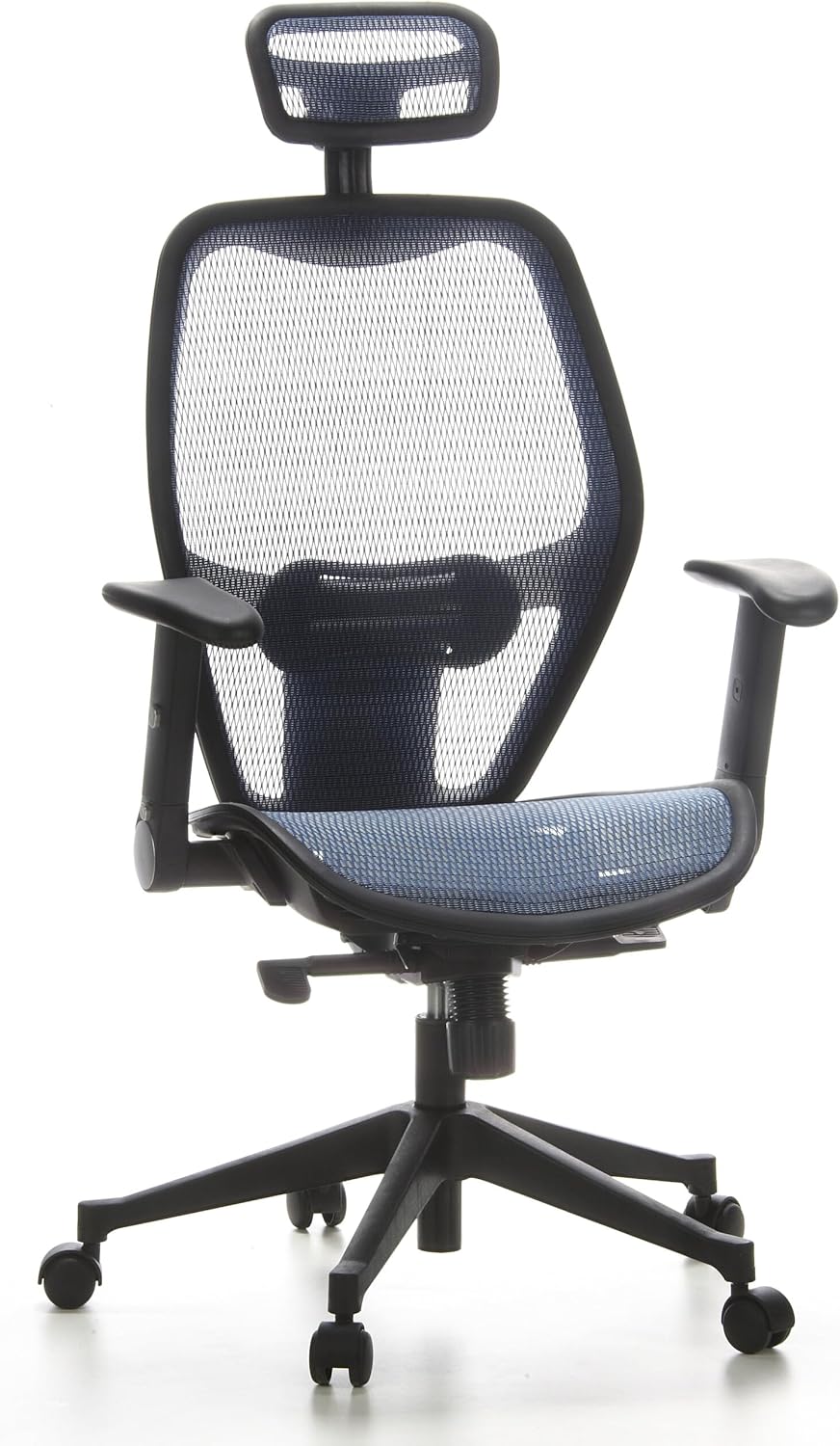 hjh OFFICE 653060 Professionele bureaustoel AIR-Port net blauw draaistoel met lendensteun, armleuningen inklapbaar en verstelbaar