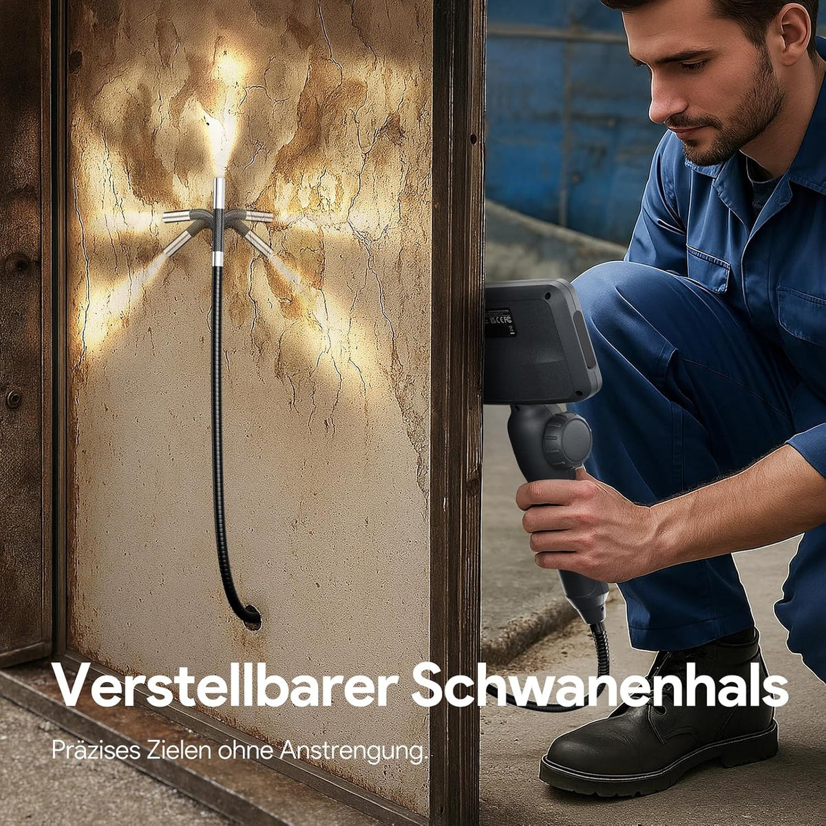 DEPSTECH Endoscoopcamera met licht, 210 graden draaibare inspectiecamera, 1,5 m, waterdichte slangencamera