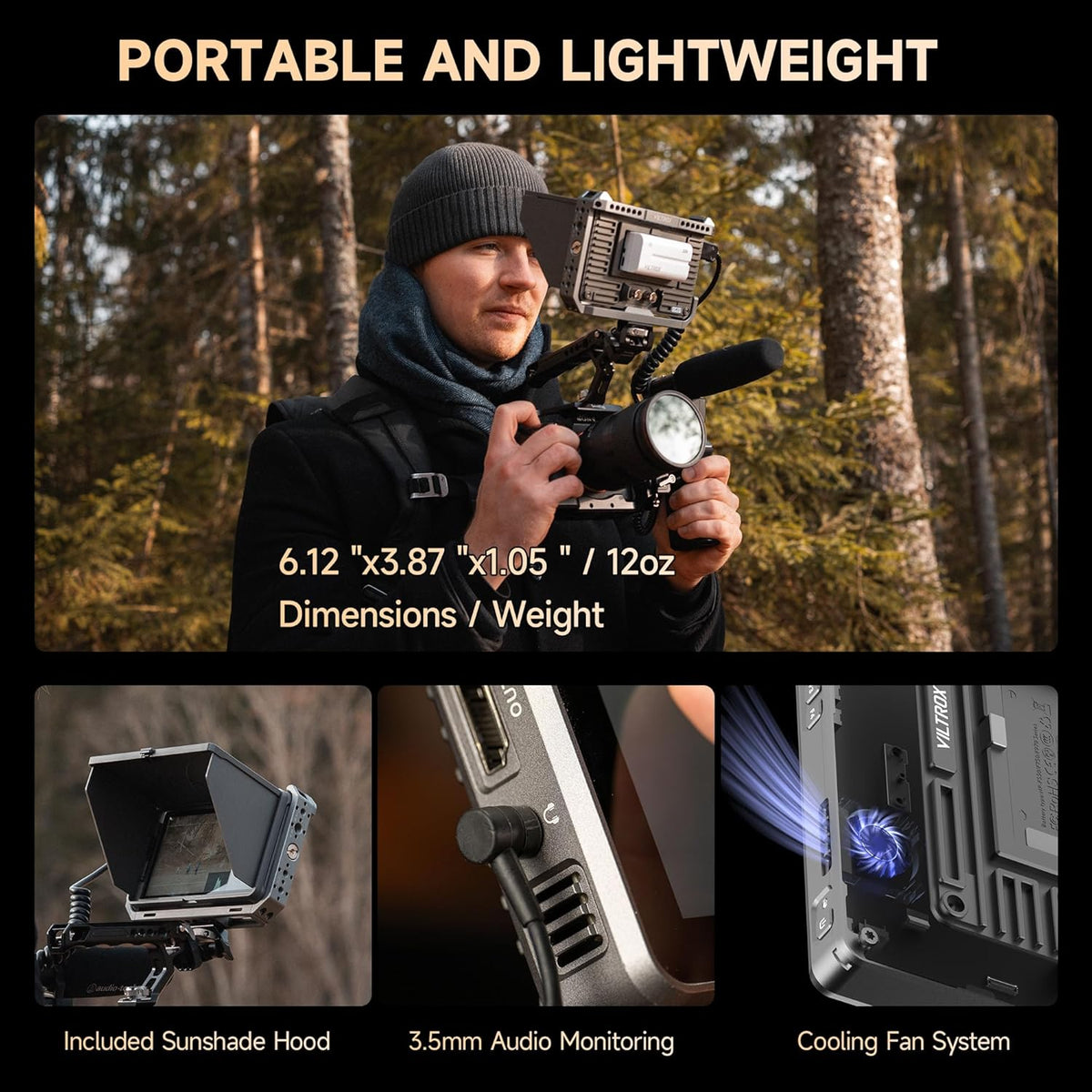 VILTROX DC-X2 Touchscreen Camera Field Monitor, 2000 Nits 4K HDMI Loop in/Out 6 inch DSLR Camera Video Monitor met Zonnekap Batterij, 3D Lut Volledige Golfvorm 1920X1080 HD IPS 160° Brede Kijkhoek
