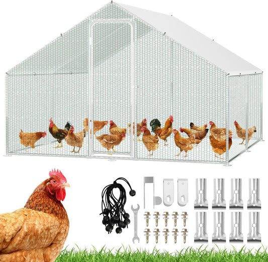Chicken Coop Outdoor Enclosure 3 x 3 x 2 m with Safety Lock and Waterproof PE Colouring Cloth, Quick to Clean Free Run for Chickens, Bird Cages, Small Animals and Plants