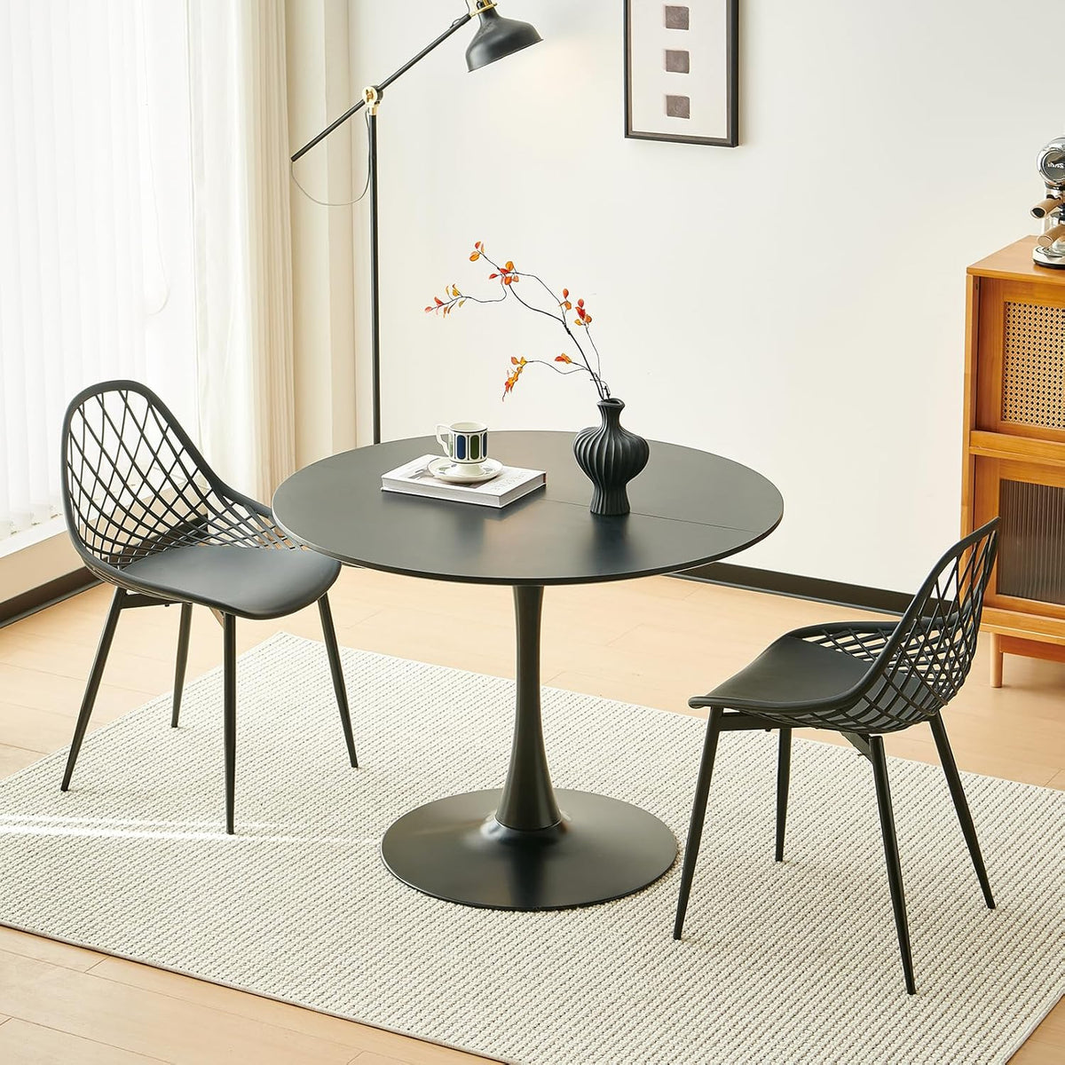Scandinavische moderne ronde eettafel, bureau, bartafel, geschikt voor keuken, eetkamer, woonkamer en kantoor, voor 2-4 personen, diameter 100 cm, zwart