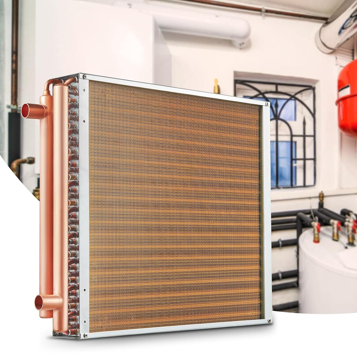 VEVOR Warmtewisselaar van water naar lucht, 20 "x 20" met 3-rij 3/8" koperen poorten, 242 aluminium vinnen warmtewisselaar voor houtovens buiten, woonverwarming en koeling, en geforceerde