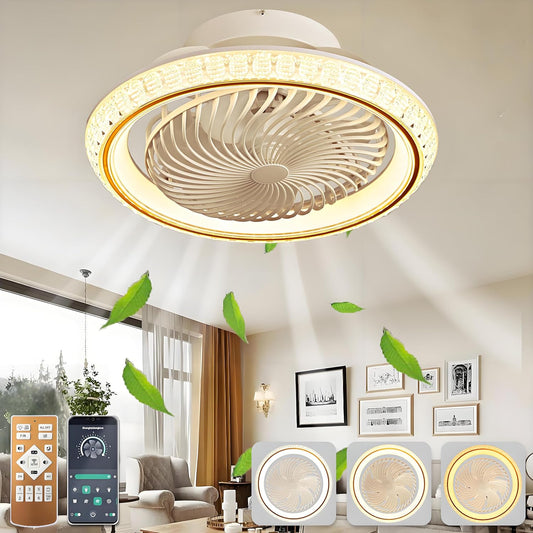Stille Plafondventilator met Verlichting, 75W Dimbare LED Plafondlamp met Ventilator, 360° Rotatie, Omkeerbare Plafondventilator met Licht en Afstandsbediening APP, 6 Snelheden, Timer, Goud