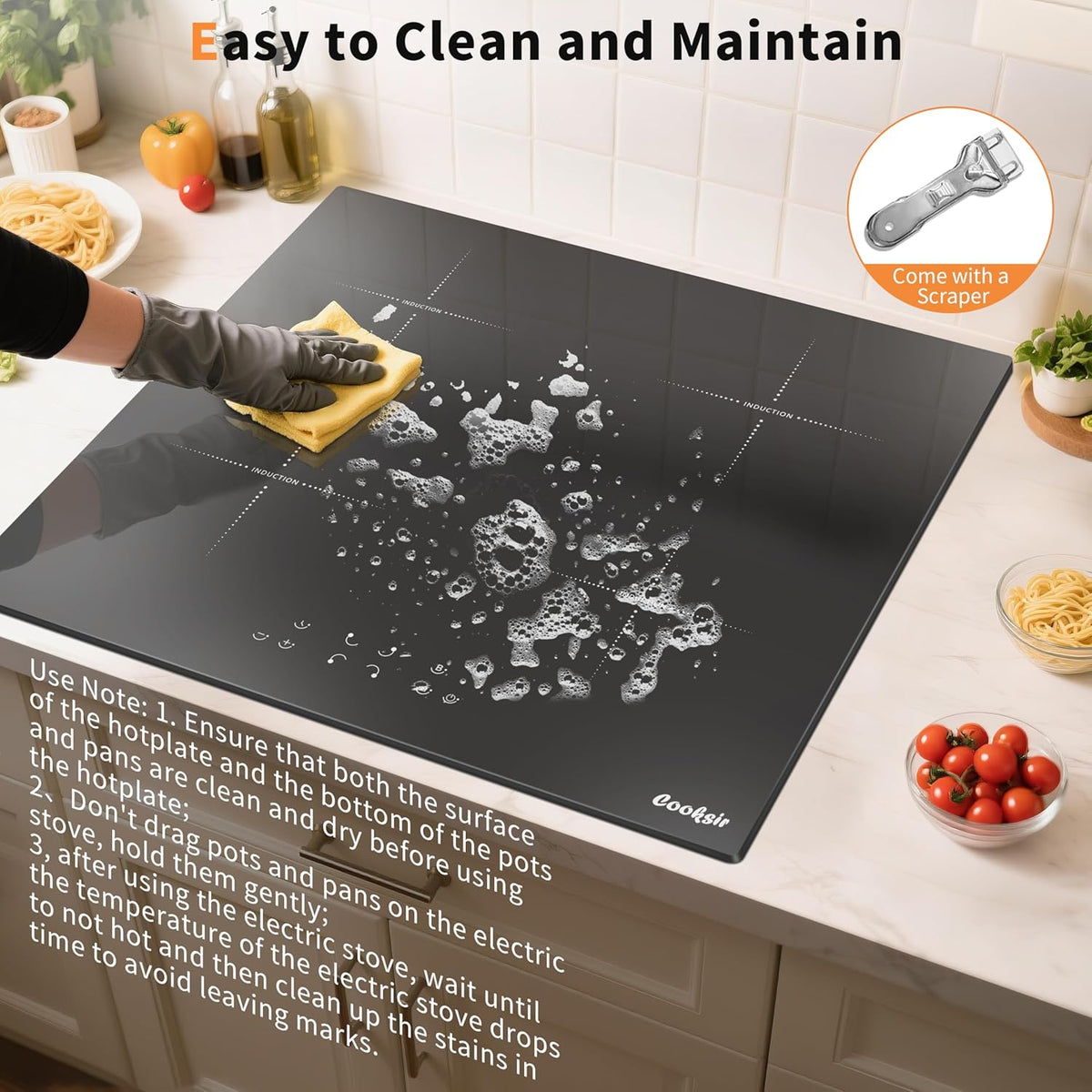 Inductiekookplaat, 4 platen, inbouw kookplaat, 60 cm, 7200 W, individuele touch, boost-functie, veiligheidsvergrendeling, timer, geen stekker, 230 V