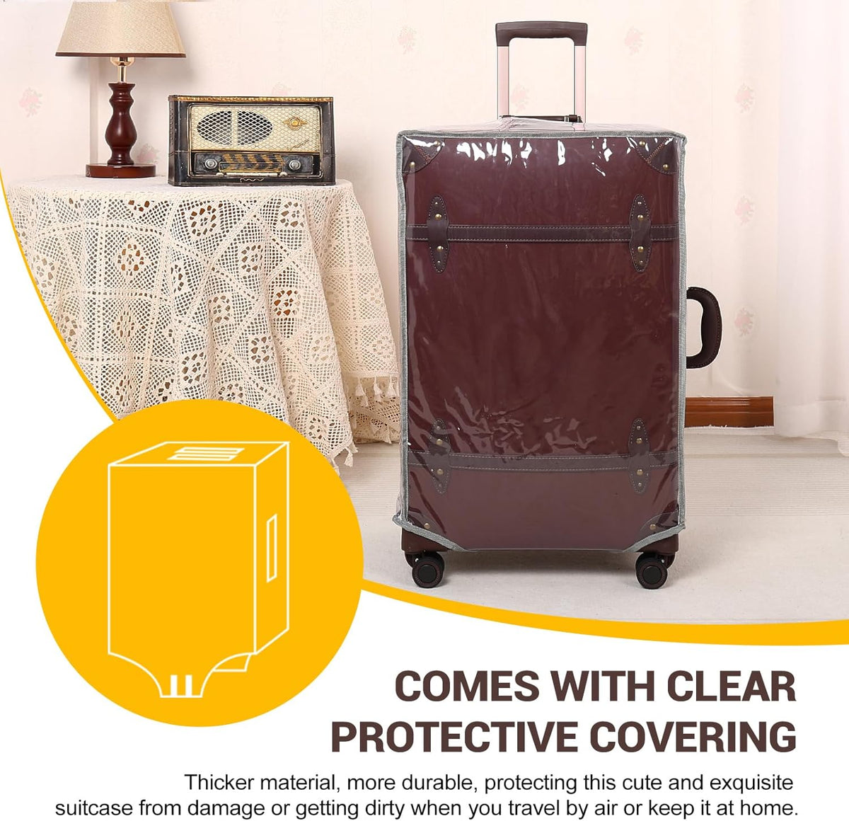 Urecity Vintage reiskofferset, 4-delig, licht, retro, lederen koffer, harde schaal, trolley, handbagage, sets met TSA-slot en 8 wielen (S-M-L-XL), KaRAMELL BRUIN, S(14")+M(20")