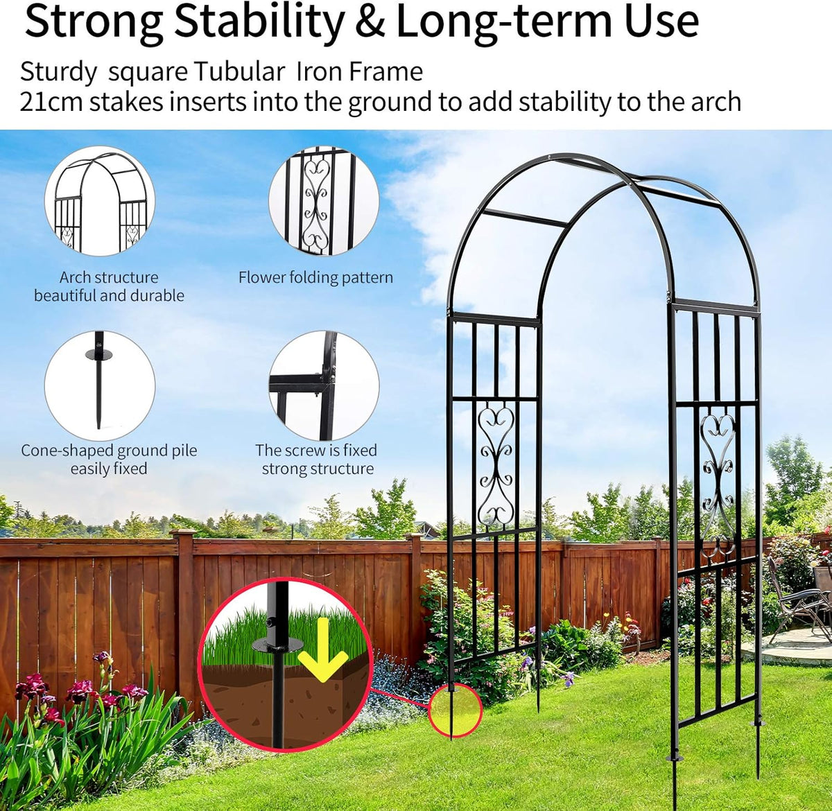 SCENDOR 45" B x 83" H Tuin priëlen, gebogen metalen duurzame ijzeren trellis planten staan gebruik voor buiten tuin prieel klimplanten bruiloft bogen ceremonie