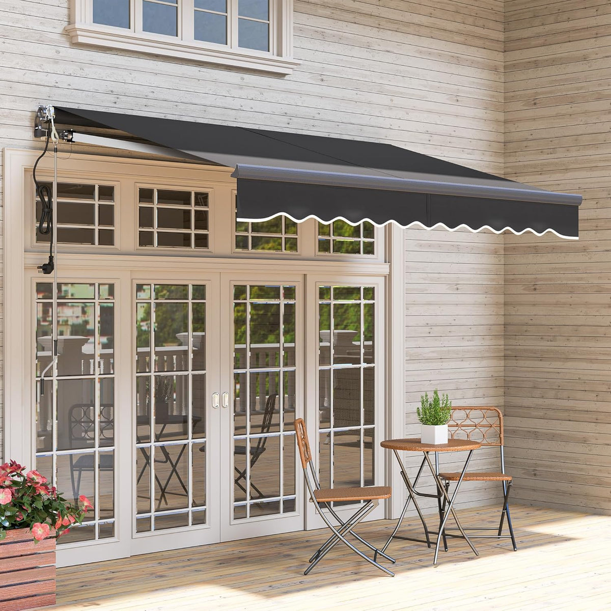 Outsunny klemmarkise mit Handkurbel elektrisch höhenverstellbar Gelenkarmmarkise Markise Sonnenschutz UV 30+ Balkonmarkise incl. Wandhalterung Sonnenmarkise 300cm breit für Terrasse Balcony Dunkelgrau