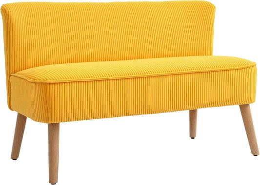 HOMCOM 2-Sitzer Sofa PolsterSofa Double Sofa Zweisitzer Sofa Cordartiges Polyester Schaumstoff für Wohnzimmer, Schlafzimmer 117 x 56.5 x 77 cm Gelb - QUORE