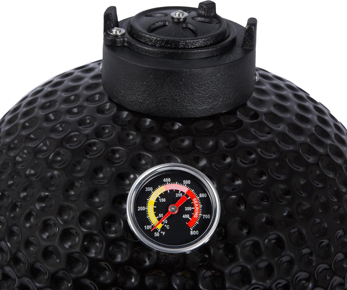 Fresh Grills Kamado BBQ 16 Inch Black Ceramic Mini Oven Barbecue Grill Egg Charcoal Smoker Grate Baking Portable Built-in Thermometer Top and Bottom Air Flow System Outdoor Cooking Camping - QUORE