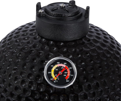 Fresh Grills Kamado BBQ 16 Inch Black Ceramic Mini Oven Barbecue Grill Egg Charcoal Smoker Grate Baking Portable Built-in Thermometer Top and Bottom Air Flow System Outdoor Cooking Camping - QUORE