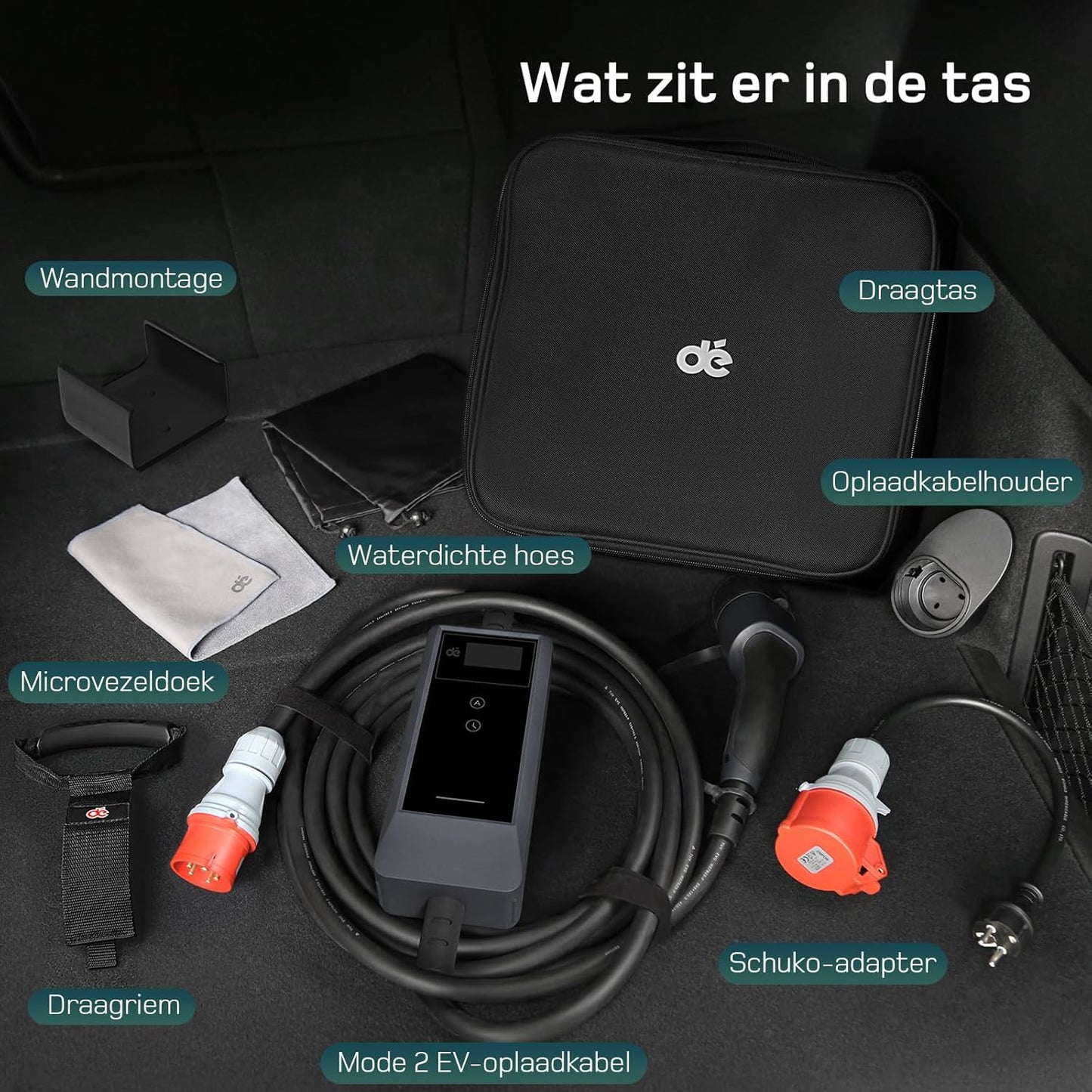 dé Mobile Wallbox 11kW mit APP [7m, 3-Fase, 6-16A] EV Charger 11kW met Digitaal LCD Bediening, EV Oplader CEE 11kW voor ID.3/4, Model Y/3, Enyaq, EX30/XC40, Niro en Andere EV&PHEV
