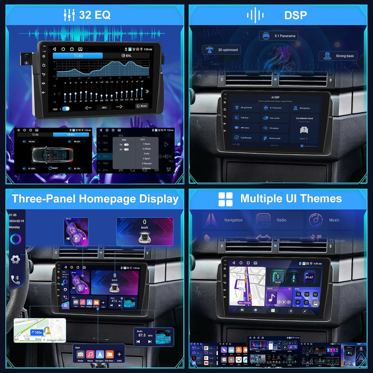 4G+64G Android Autoradio voor BMW E46 1999-2005 met CarPlay & Android Auto, DSP 32EQ, 9 Inch Radio met Scherm, WiFi, GPS, Bluetooth, Stuurwielbediening + Achteruitrijcamera, Microfoon