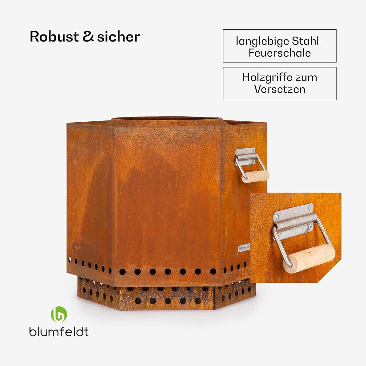 Blumfeldt Brasero Mobiele regenhoes, houten handgrepen, houtvuurplaats, 360° uitzicht, tuin en terras